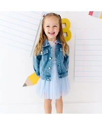 Sweet Wink Big Girls Blue Plaid Bow Patch Denim Jacket