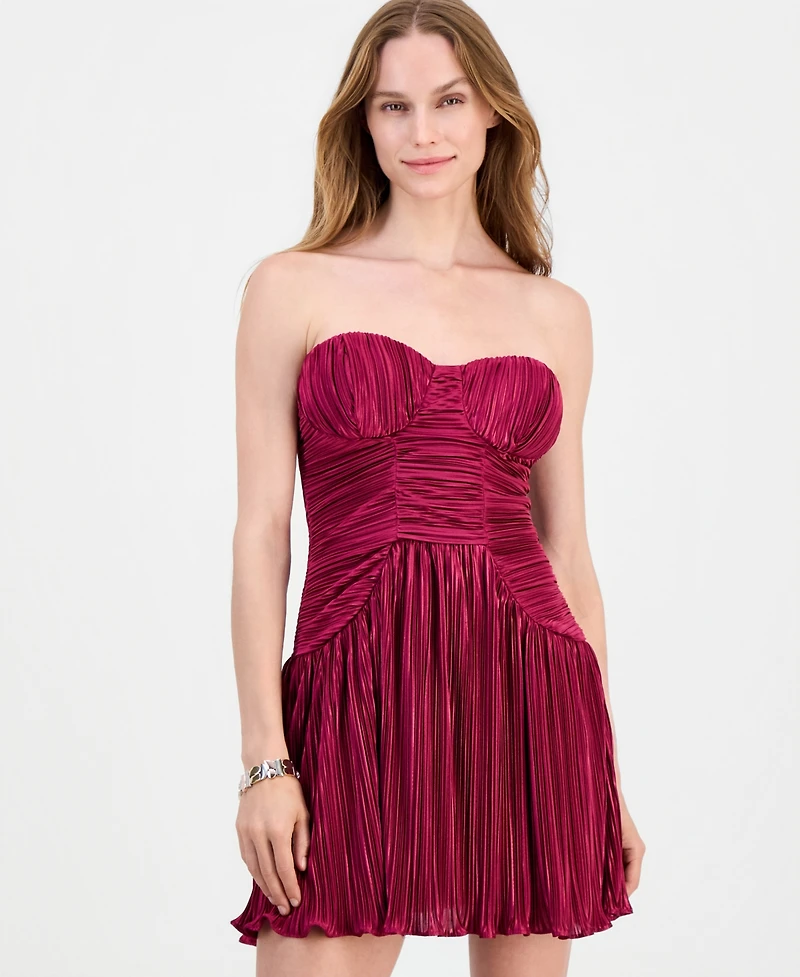 Lulus Women's Greeier Pleated Strapless Mini Dress