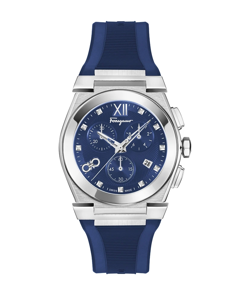 Ferragamo Men's Vega Chrono Blue Silicone Strap Watch 40mm