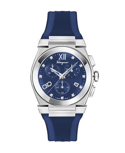 Ferragamo Men's Vega Chrono Blue Silicone Strap Watch 40mm