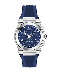 Ferragamo Men's Vega Chrono Blue Silicone Strap Watch 40mm