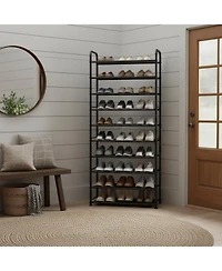 Yigii 10-Tier Shoe Rack Sturdy Mesh Shelves Large Capacity Adjustable Feet