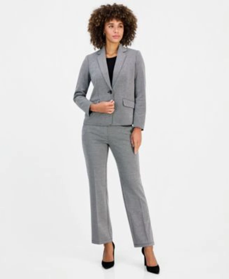 Kasper Womens Knit Jacquard Notched Collar Blazer Audrey Pull On Trousers