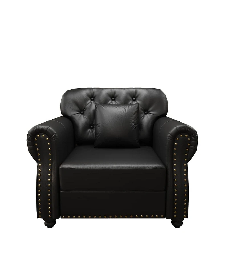 Maison Boucle 41.3'' Faux Leather Sofa Chair, Tufted Nailhead, Solid Wood