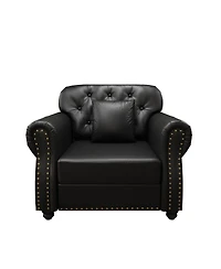 Maison Boucle 41.3'' Faux Leather Sofa Chair, Tufted Nailhead, Solid Wood