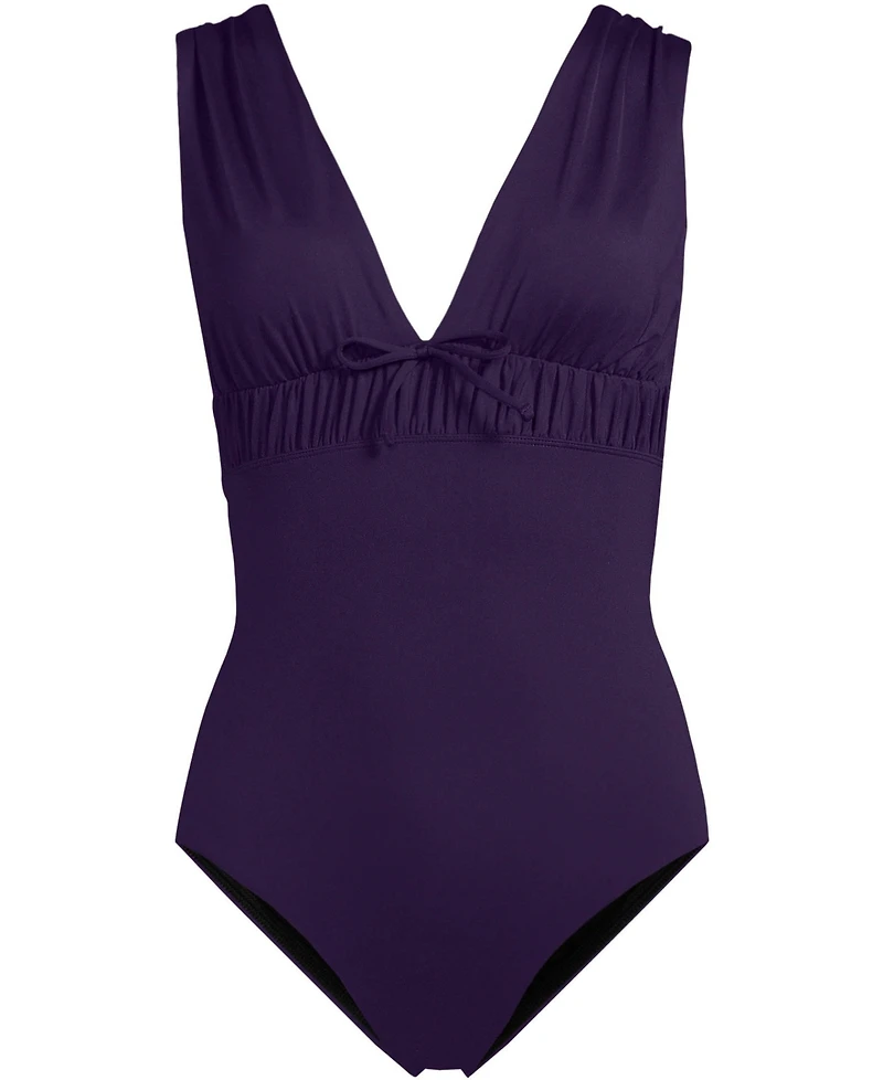 Lands' End Women's Wide Strap Plunge Shirred One Piece