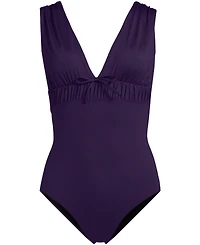 Lands' End Women's Wide Strap Plunge Shirred One Piece