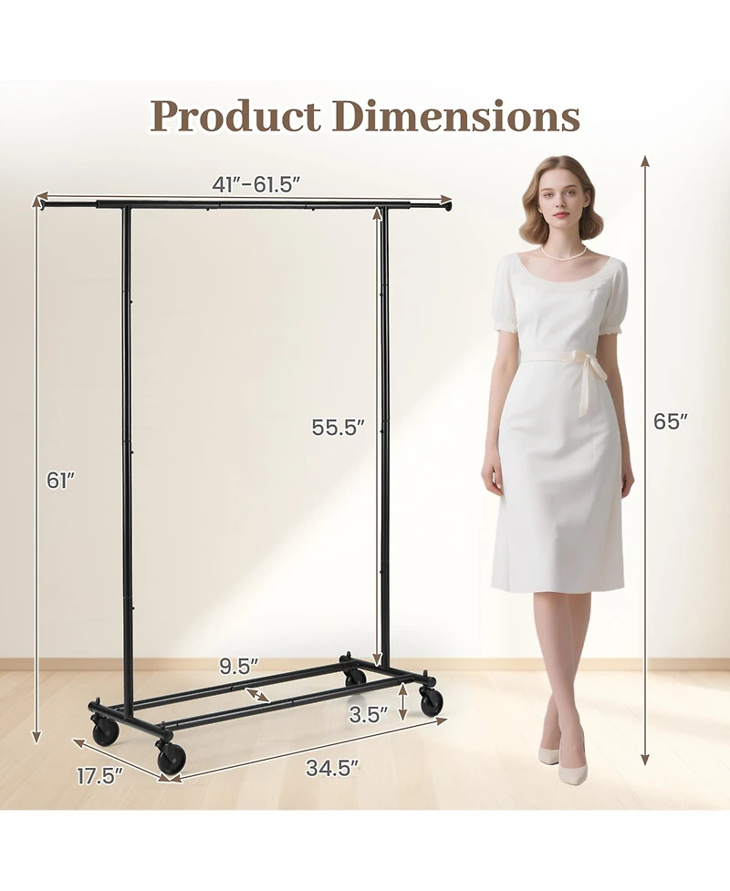 Costway Garment Rack with Extendable Rods, Clothes Stand on Wheels for , Dressing Rooms