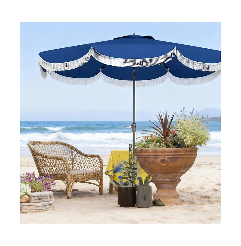 Clihome Outdoor Umbrella with Crank, Patio Umbrella, 8 Ribs, Push Button Tilt