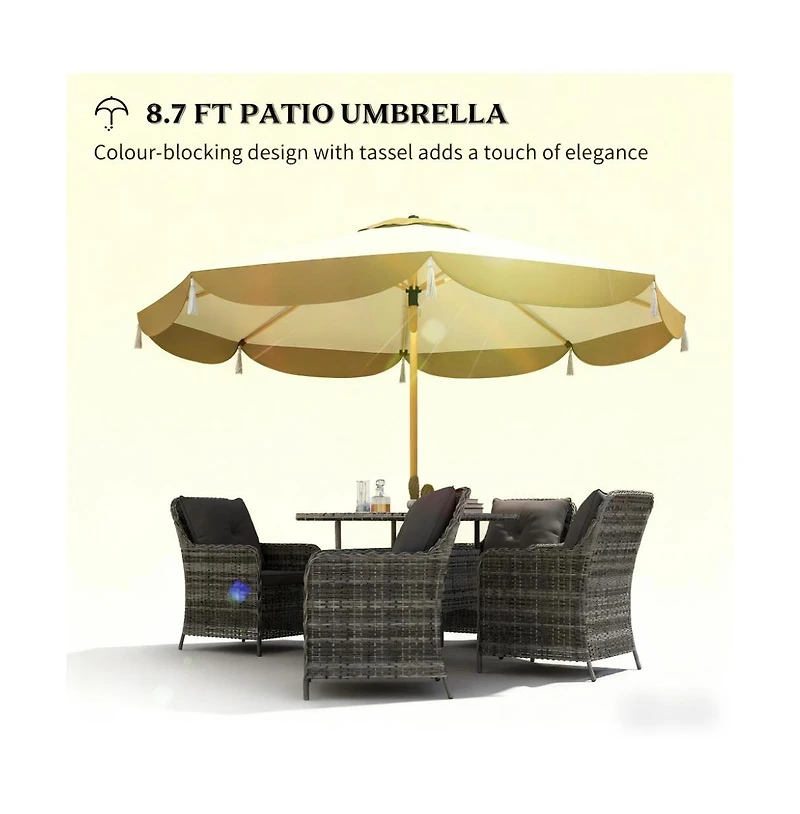 Clihome Outdoor Umbrella with Crank, Patio Umbrella, 8 Ribs, Push Button Tilt