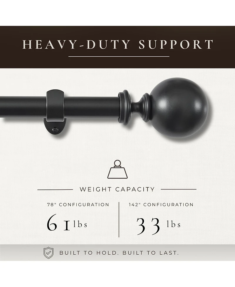 Threadmade Home Cordelia 1-Inch Adjustable Decorative Single Curtain Rod with Globe Ball Finials