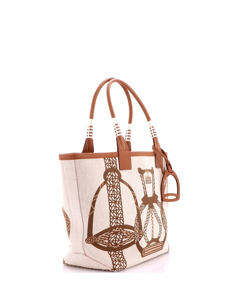 Pre-Owned HERMES 28 Sac Steeple Tote Printed Toile with Leather
