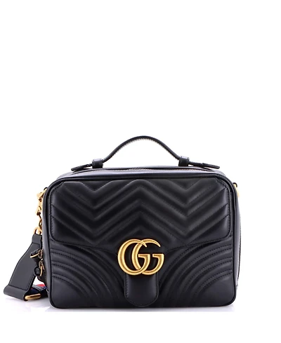 Pre-Owned Gucci Small Gg Marmont Zip Around Camera Bag Matelasse Leather