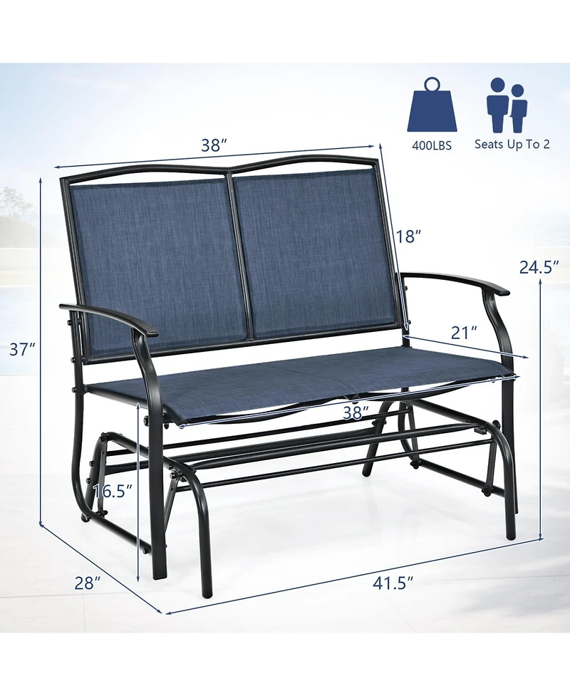 Sugift Iron Outdoor Patio Glider Bench with Textilene Seat for Two People