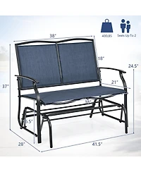 Sugift Iron Outdoor Patio Glider Bench with Textilene Seat for Two People