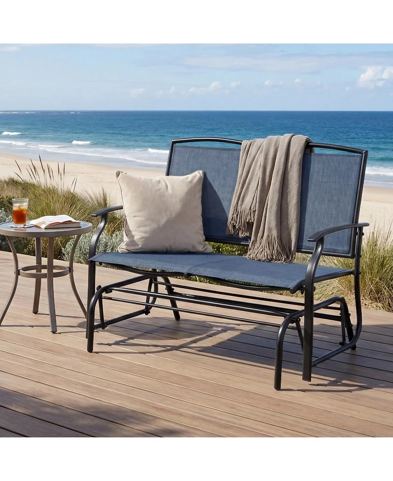 Sugift Iron Outdoor Patio Glider Bench with Textilene Seat for Two People