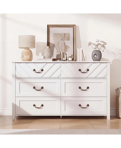 homfan 6 Drawer Dresser with 3D V Shape Front for Bedroom, Living Room, Nursery, Entryway