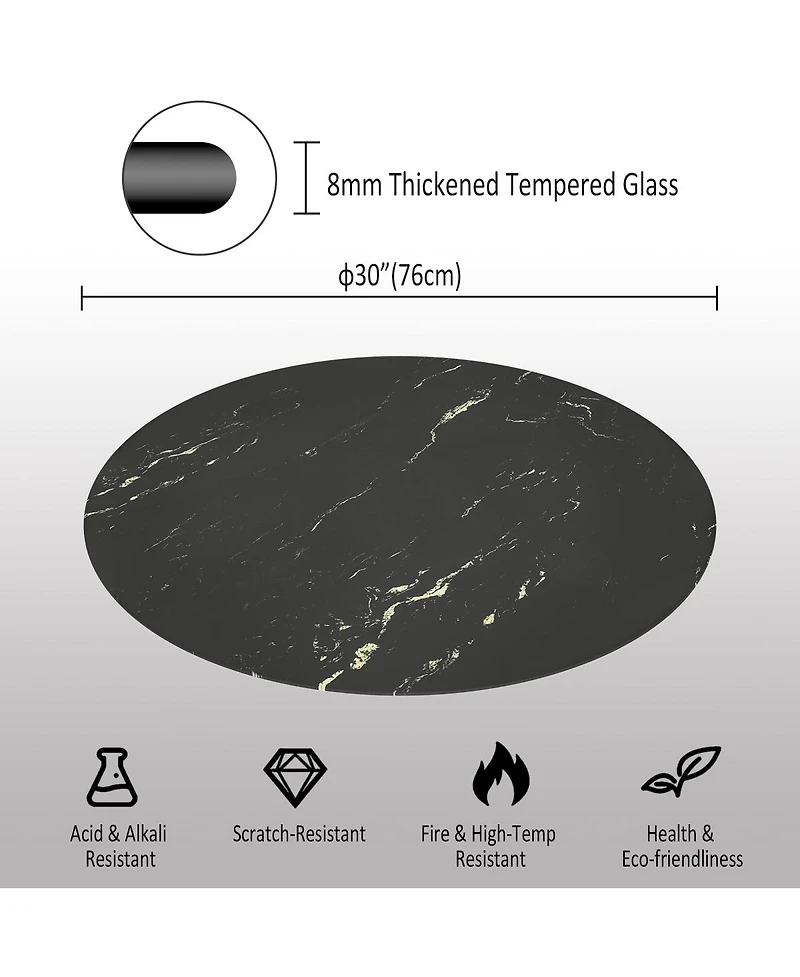 Streamdale Furniture 30'' Round Marble-Design Tempered Glass Table Top for Indoor and Outdoor Use