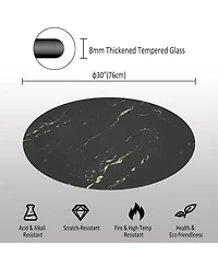 Streamdale Furniture 30'' Round Marble-Design Tempered Glass Table Top for Indoor and Outdoor Use