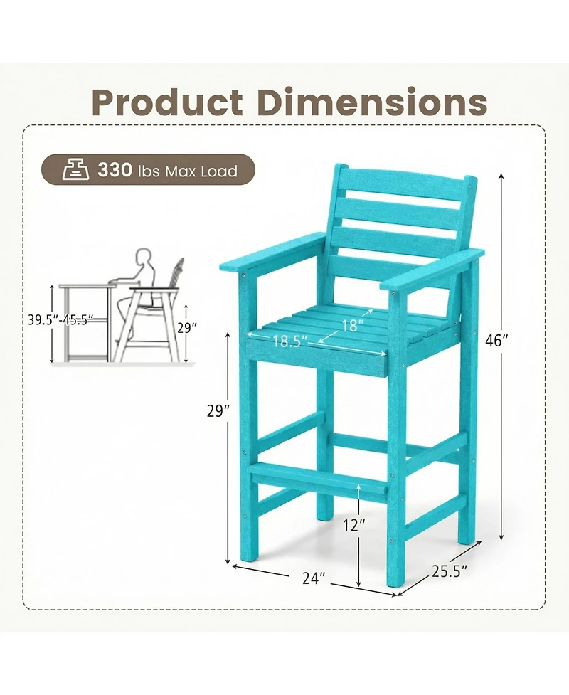 Sugift Set of 2 Patio Hdpe Adirondack Bar Chairs with Wide Armrests and Footrest