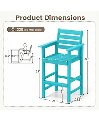Sugift Set of 2 Patio Hdpe Adirondack Bar Chairs with Wide Armrests and Footrest