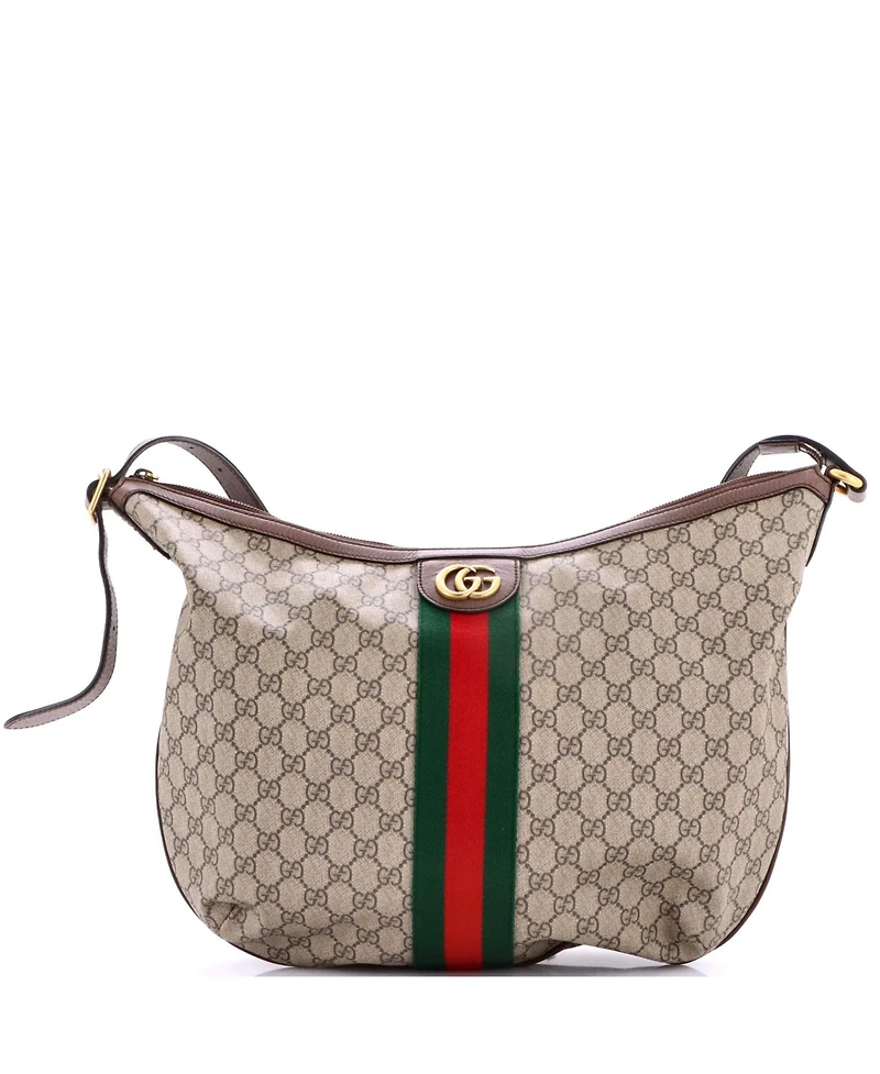 Pre-Owned Gucci Large Ophidia Half Moon Hobo Gg Coated Canvas