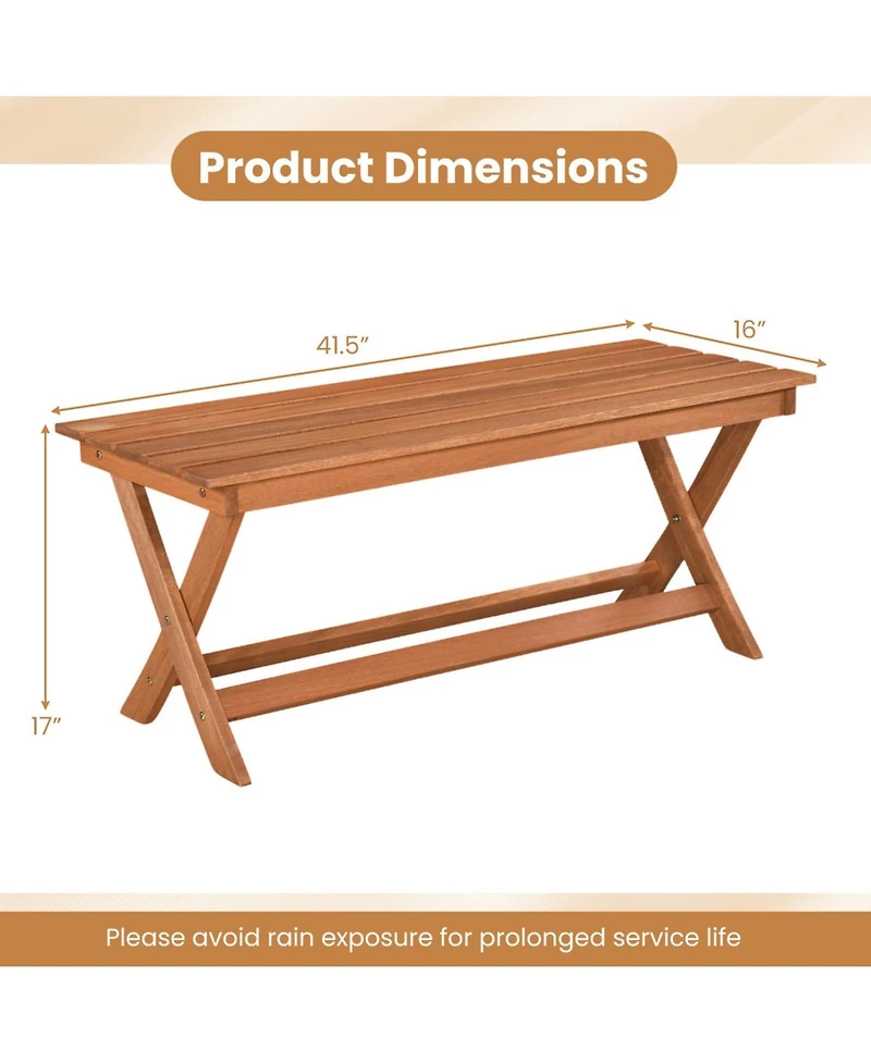 Sugift 2-Seat Wooden Garden Patio Bench with X Shaped Legs and Slatted Seat