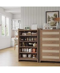 homfan Boho Rattan Dresser with 5 Drawers for Bedroom, Nursery, Living Room, and Entryway
