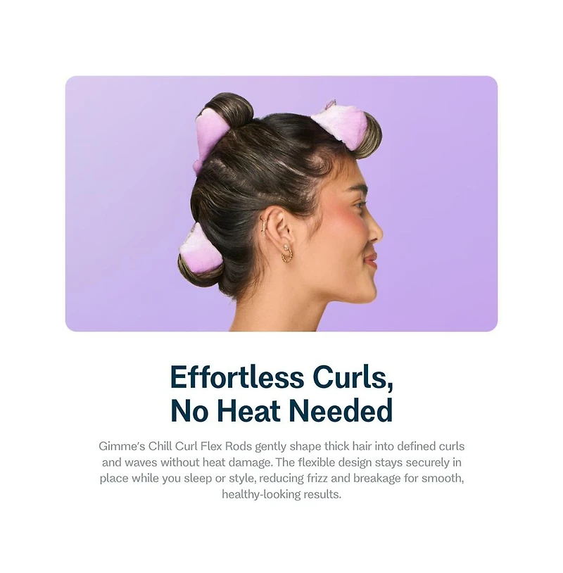 Gimme Beauty Chill Curl Heatless Flex Rods Gentle and Bendable Hair Rods for Overnight Curls Snap Closure for Secure Hold Thick Hair, 4 Count