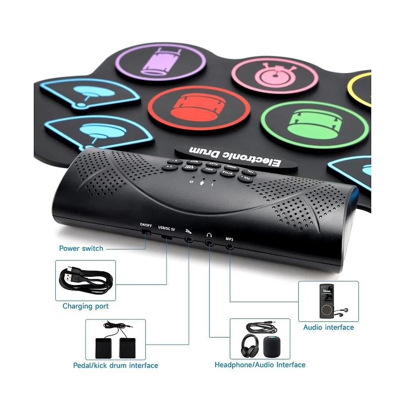 Artudatech Portable 9-Pad Electronic Drum Set with Built-in Speaker, 128 Rhythms and 1000mAh Battery