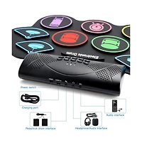 Artudatech Portable 9-Pad Electronic Drum Set with Built-in Speaker, 128 Rhythms and 1000mAh Battery