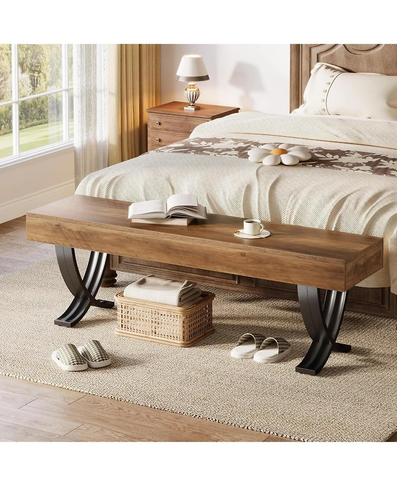 Slickblue Industrial Entryway Shoe Bench with Metal X-Shaped Legs