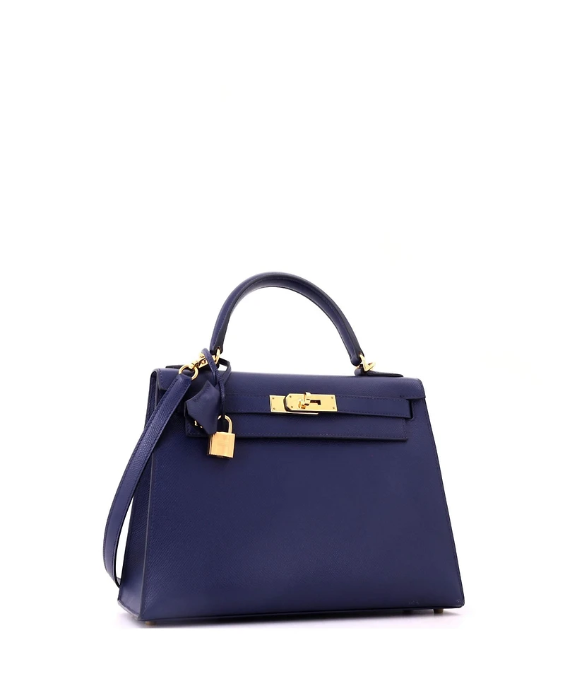 Pre-Owned HERMES Kelly 28 Handbag Blue Epsom with Gold Hardware