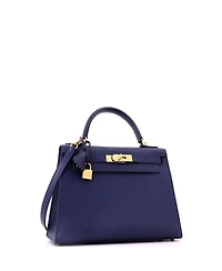 Pre-Owned HERMES Kelly 28 Handbag Blue Epsom with Gold Hardware