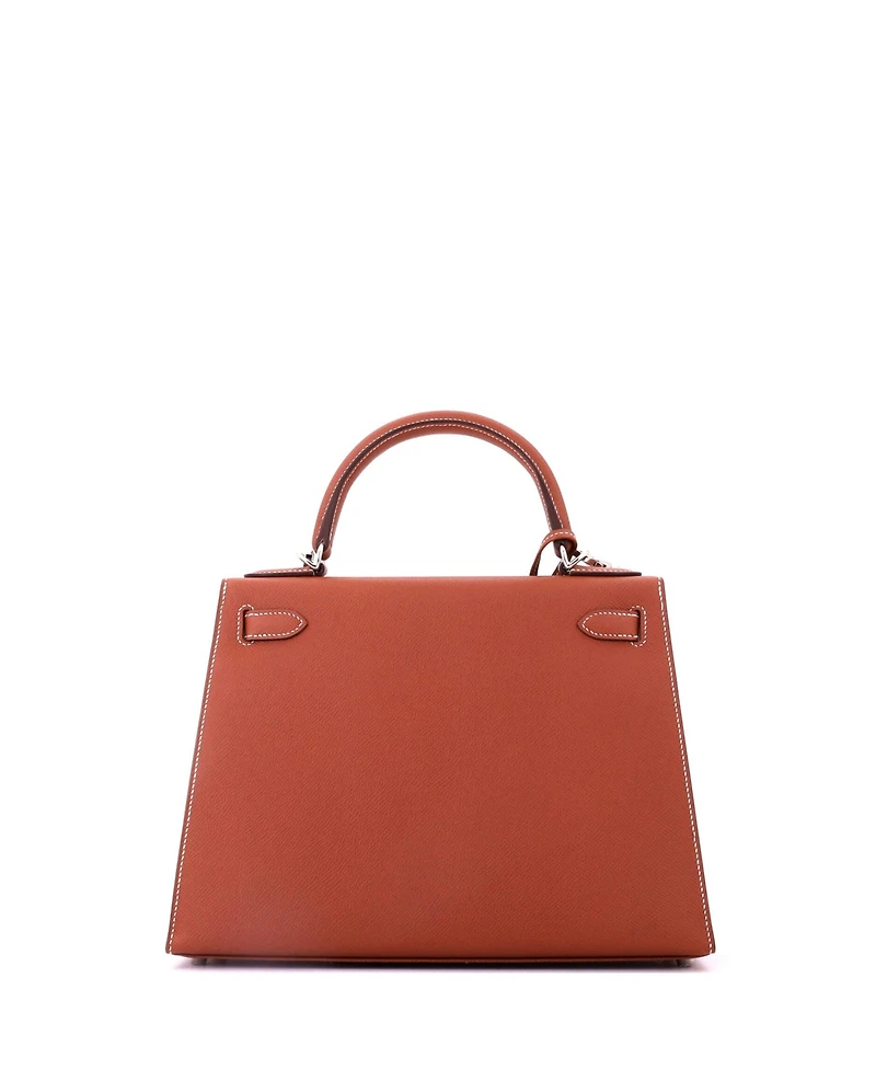 Pre-Owned HERMES Kelly 28 Handbag Brown Epsom with Palladium Hardware