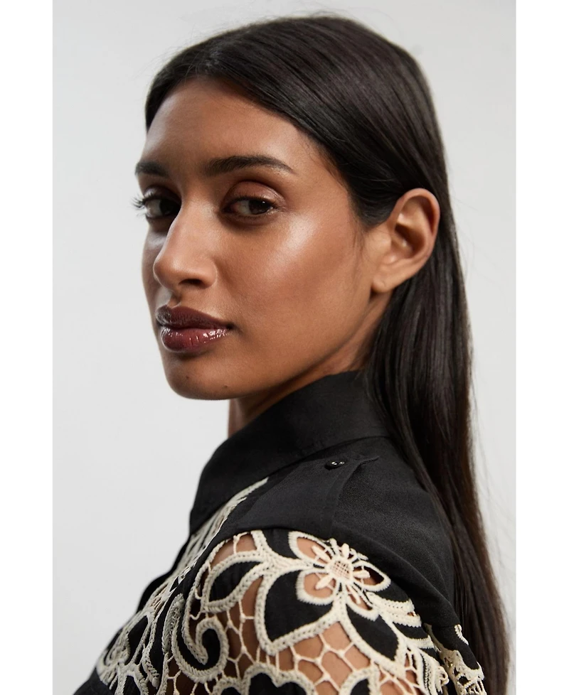 Karen Millen Women's Cutwork Detail Long Sleeve Shirt