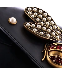 Pre-Owned Gucci Mini Broadway Pearly Bee Shoulder Bag Embellished Leather
