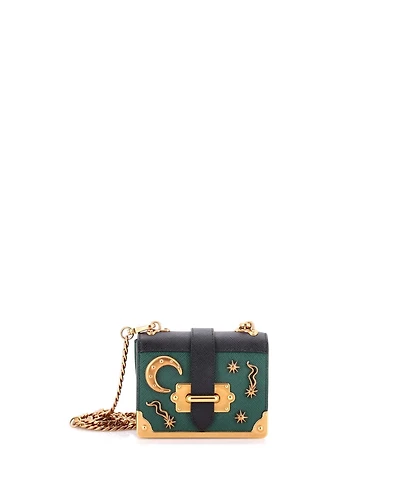 Pre-Owned Prada Micro Cahier Crossbody Bag Embellished Leather