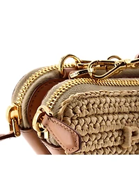 Pre-Owned Prada Mini Triangle Logo Zip Around Shoulder Bag Raffia and Leather