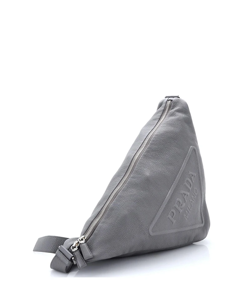 Pre-Owned Prada Large Triangle Logo Zip Messenger Leather