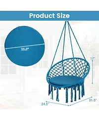 Sugift Macrame Bohemian Swing Hammock Chair with Round Cushion and Metal Rings