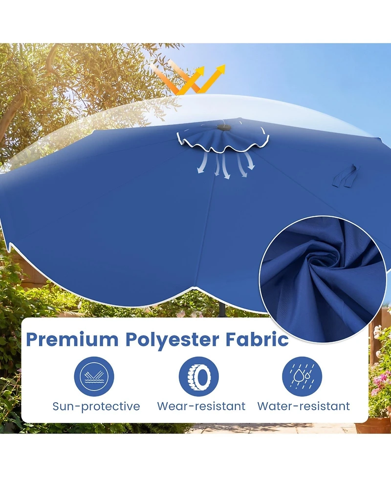Sugift 10 ft Scalloped Solar Patio Umbrella with 24 Led Lights and Tilt Crank