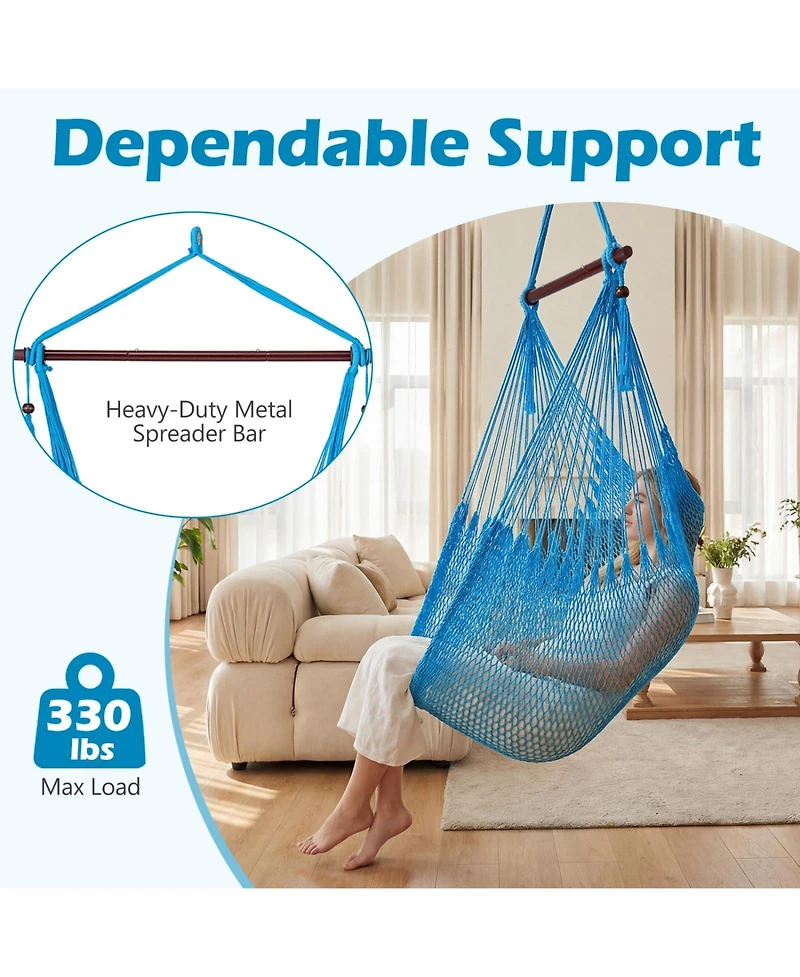 Sugift Caribbean Hammock Chair with Metal Spreader Bar and Soft Spun Rope Seat