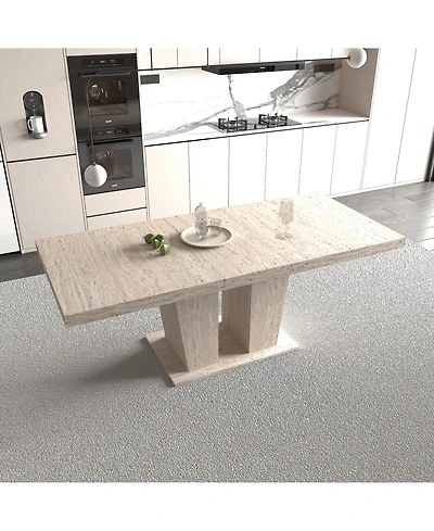 Boyel Living Rectangular extendable dining table, suitable for 6-10 people, with veined travertine pattern, simple and elegant