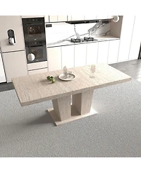 Boyel Living Rectangular extendable dining table, suitable for 6-10 people, with veined travertine pattern, simple and elegant