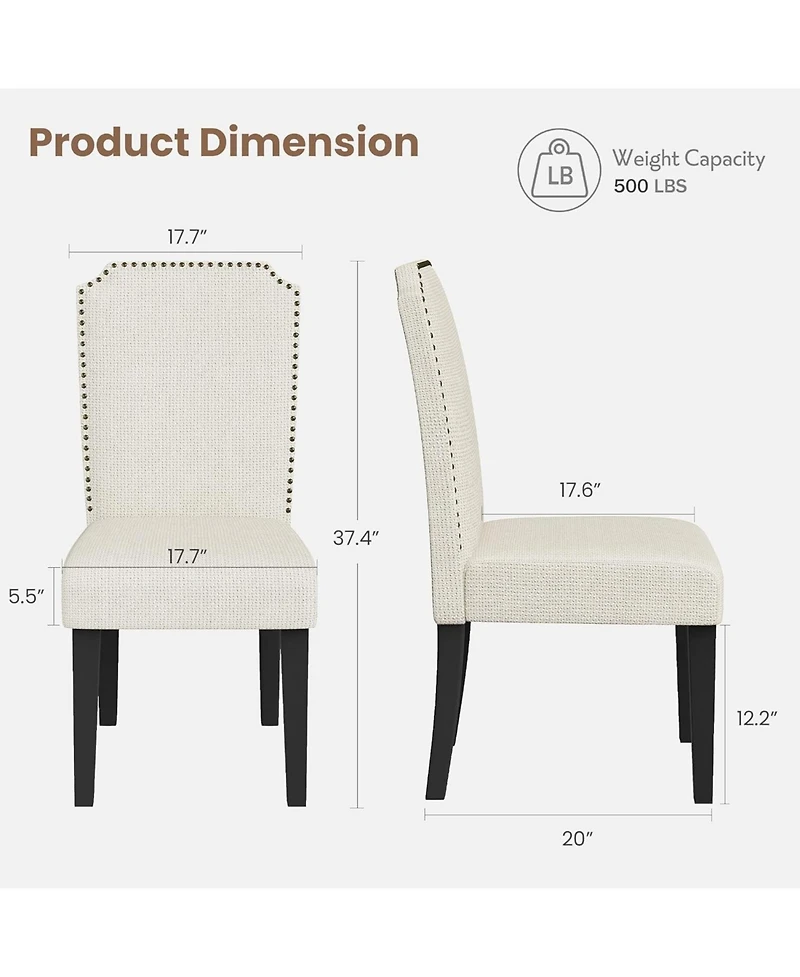 gaomon Cotton Linen Dining Chair, Wood Legs with Trim, Padded High Back Upholstered for Kitchen or Restaurant