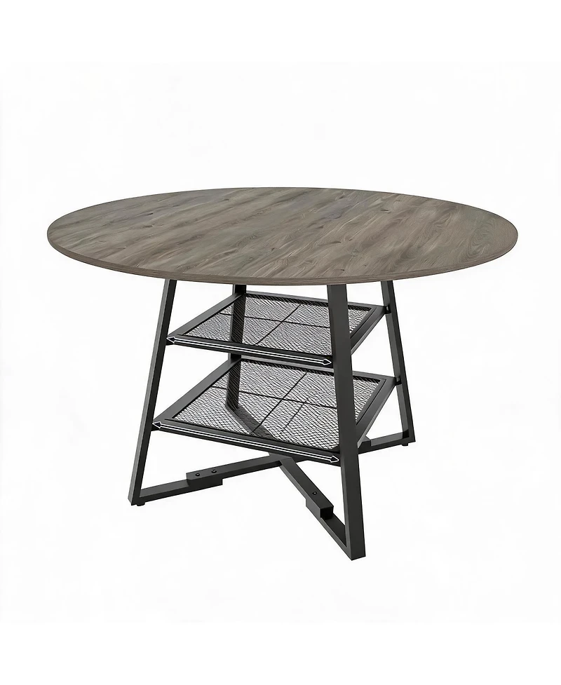 homfan 42 Inch Round Dining Table for 4-6 - Circle Kitchen Table with Metal Base and Storage Shelf
