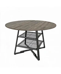homfan 42 Inch Round Dining Table for 4-6 - Circle Kitchen Table with Metal Base and Storage Shelf