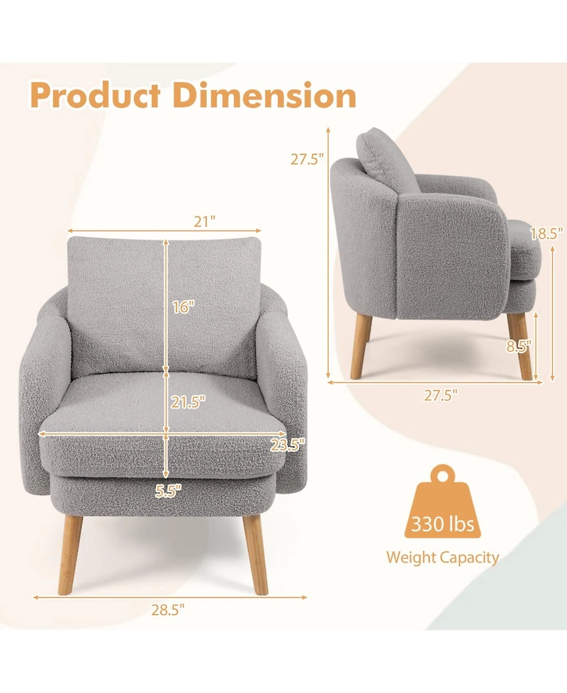 Sugift Sherpa Accent Chair Modern Living Room Chair with Seat Cushion