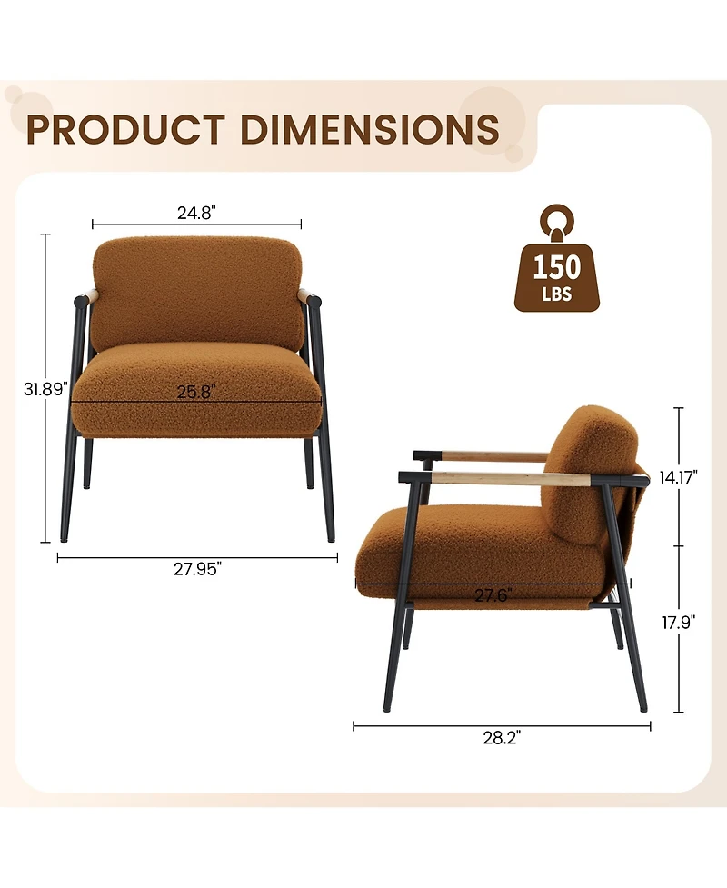 homfan Modern Accent Chair - Comfy with Metal Frame and Wooden Armrest, Cozy Reading Soft Cushion for Bedroom Living Room